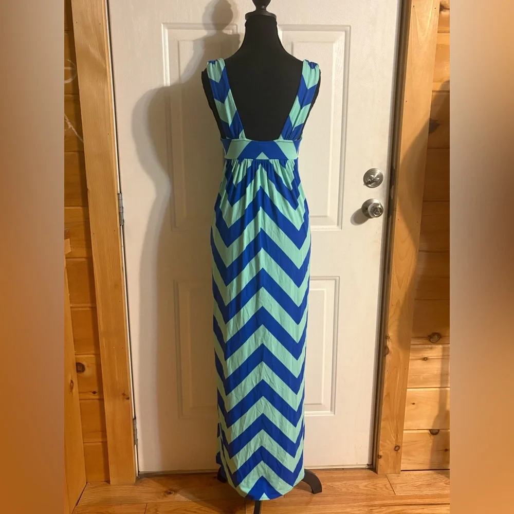 J. Crew Blue and Mint Chevron Maxi Dress size Small NWT